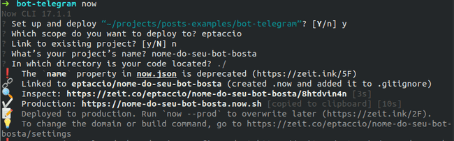 deploy usando now